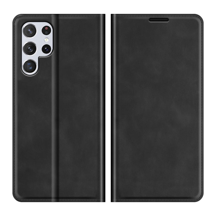 Per Samsung Galaxy S22 Ultra 5G Custodia in pelle con ventosa magnetica da lavoro retro-skin con supporto e slot per carte e portafoglio, For Samsung Galaxy S22 Ultra 5G