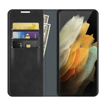 Per Samsung Galaxy S22 Ultra 5G Custodia in pelle con ventosa magnetica da lavoro retro-skin con supporto e slot per carte e portafoglio, For Samsung Galaxy S22 Ultra 5G