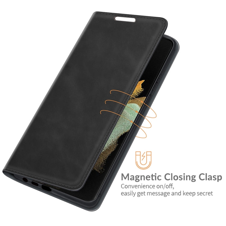 Per Samsung Galaxy S22 Ultra 5G Custodia in pelle con ventosa magnetica da lavoro retro-skin con supporto e slot per carte e portafoglio, For Samsung Galaxy S22 Ultra 5G