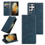 Per Samsung Galaxy S22 Ultra 5G Custodia in pelle con ventosa magnetica da lavoro retro-skin con supporto e slot per carte e portafoglio, For Samsung Galaxy S22 Ultra 5G