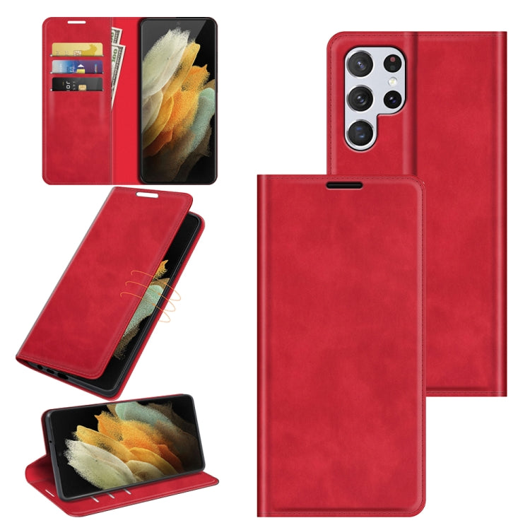 Per Samsung Galaxy S22 Ultra 5G Custodia in pelle con ventosa magnetica da lavoro retro-skin con supporto e slot per carte e portafoglio, For Samsung Galaxy S22 Ultra 5G