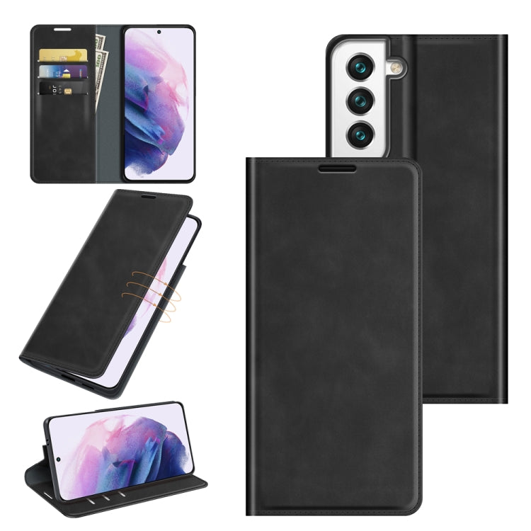 Per Samsung Galaxy S22 5G Custodia in pelle con ventosa magnetica da lavoro retro-skin con supporto e slot per carte e portafoglio, For Samsung Galaxy S22 5G
