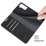 Per Samsung Galaxy S22 5G Custodia in pelle con ventosa magnetica da lavoro retro-skin con supporto e slot per carte e portafoglio, For Samsung Galaxy S22 5G