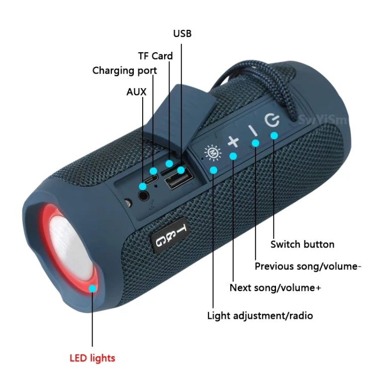 T&G TG227 Altoparlante musicale Bluetooth portatile impermeabile da esterno con supporto LED FM / TF / USB