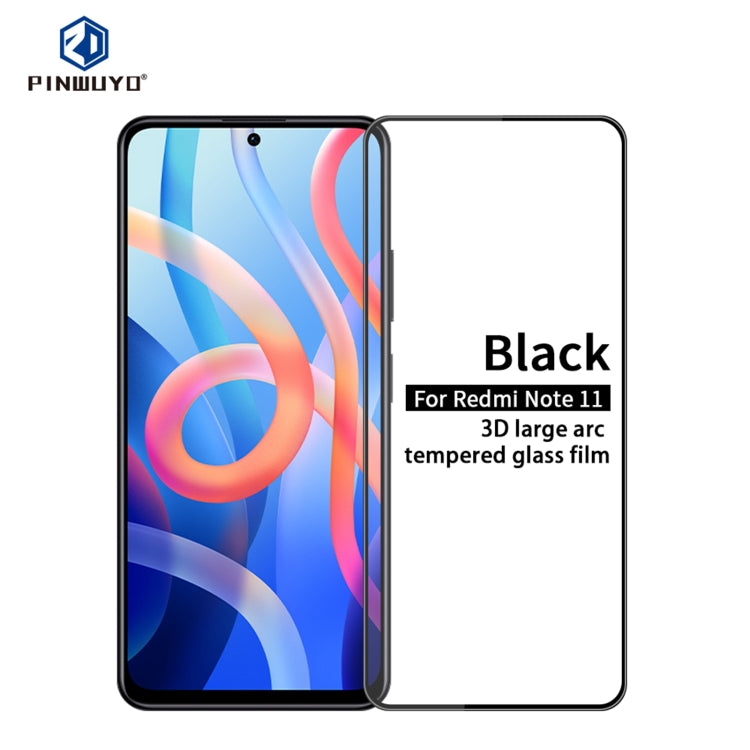 PINWUYO 9H Pellicola in vetro temperato a schermo intero curvo 3D antideflagrante, For Xiaomi Redmi Note 11, For Xiaomi Redmi Note 11 Pro