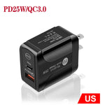 PD25W USB-C / Type-C + QC3.0 Caricatore rapido USB a doppia porta, spina USA, US Plug