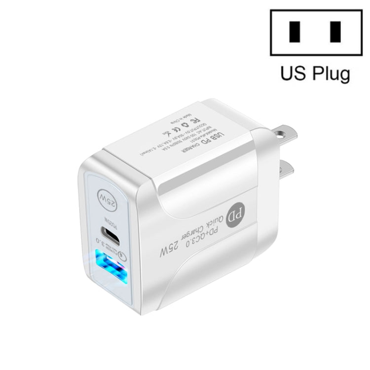 PD25W USB-C / Type-C + QC3.0 Caricatore rapido USB a doppia porta, spina USA, US Plug