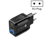 PD25W USB-C / Type-C + QC3.0 Caricatore rapido USB a doppia porta, spina europea, EU Plug