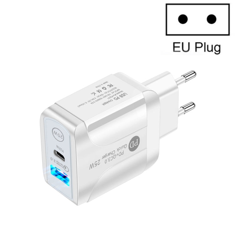 PD25W USB-C / Type-C + QC3.0 Caricatore rapido USB a doppia porta, spina europea, EU Plug