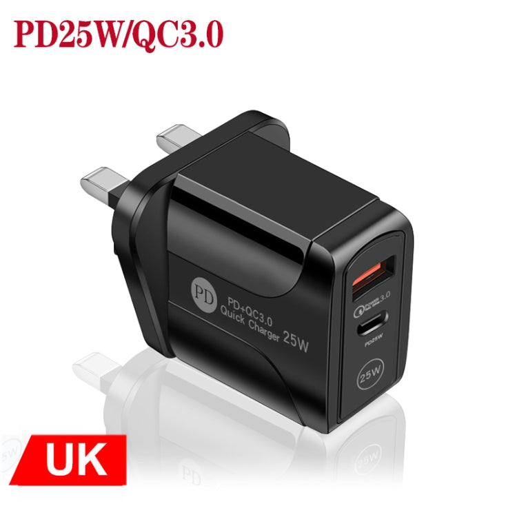 PD25W USB-C / Type-C + QC3.0 Caricatore rapido USB a doppia porta, spina UK, UK Plug