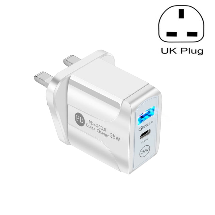 PD25W USB-C / Type-C + QC3.0 Caricatore rapido USB a doppia porta, spina UK, UK Plug
