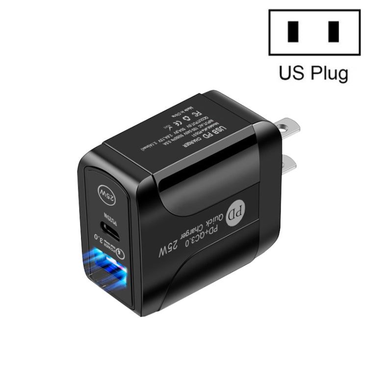 Caricabatterie rapido USB-C PD 25W + QC3.0 doppia porta con cavo
