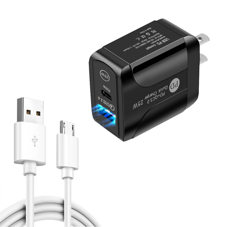 Caricabatterie rapido USB-C PD 25W + QC3.0 doppia porta con cavo