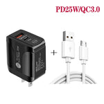 Caricabatterie rapido USB-C PD 25W + QC3.0 doppia porta con cavo