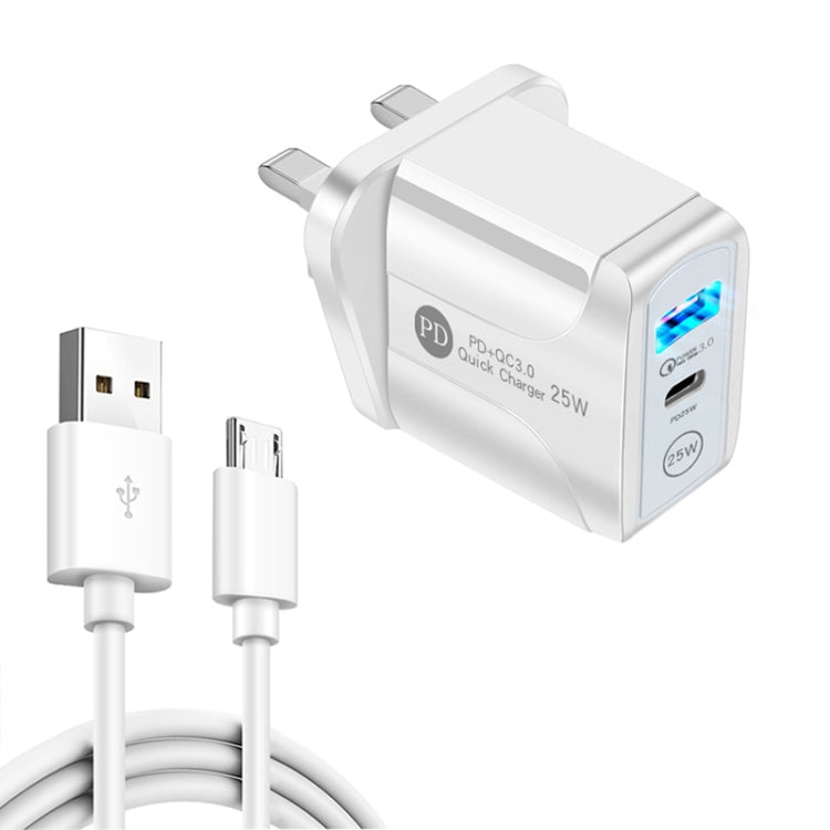 Caricabatterie rapido PD25W USB-C e QC3.0 con cavo Micro USB