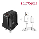Caricabatterie rapido PD25W USB-C e QC3.0 con cavo Micro USB