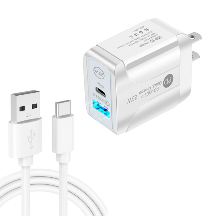 Caricabatterie rapido PD25W USB-C + QC3.0 con cavo Type-C