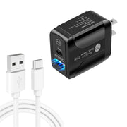 PD25W USB-C / Type-C + QC3.0 Caricatore rapido USB a doppia porta con cavo dati da USB a Type-C, spina USA, US Plug + USB to Type-C Cable