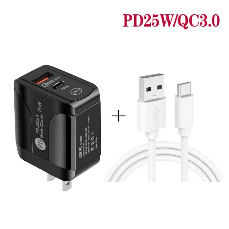 Caricabatterie rapido PD25W USB-C + QC3.0 con cavo Type-C