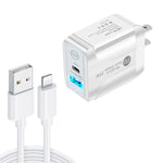 PD25W USB-C / Type-C + QC3.0 Caricatore rapido USB a doppia porta con cavo dati da USB a 8 pin, spina USA, US Plug + USB to 8 Pin Cable