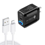 PD25W USB-C / Type-C + QC3.0 Caricatore rapido USB a doppia porta con cavo dati da USB a 8 pin, spina USA, US Plug + USB to 8 Pin Cable