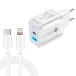 PD25W Caricatore rapido USB-C / Type-C + QC3.0 USB a doppia porta con cavo dati da USB-C a 8 pin, spina europea, EU Plug + USB-C to 8 Pin Cable