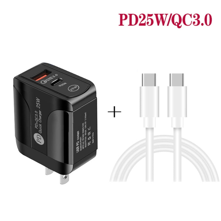 Caricabatterie rapido PD25W USB-C doppia porta con cavo