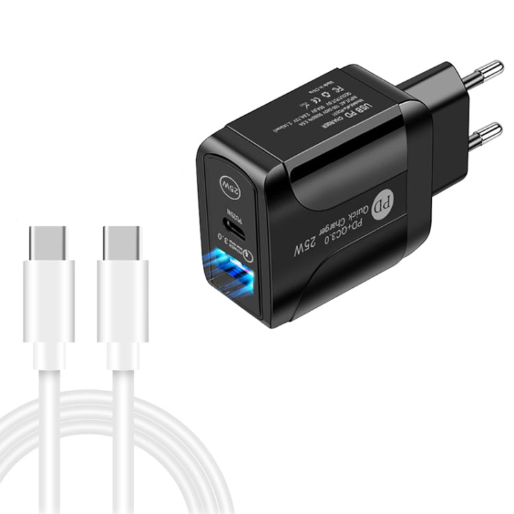 Caricabatterie rapido USB-C PD 25W + QC3.0 con cavo USB-C 1m