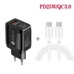 Caricabatterie rapido USB-C PD 25W + QC3.0 con cavo USB-C 1m