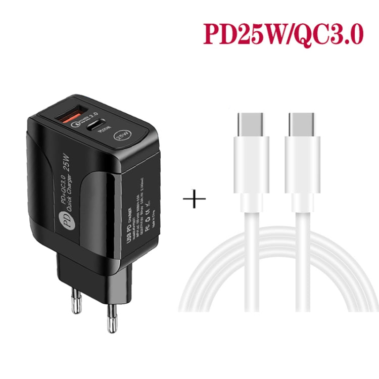 Caricabatterie rapido USB-C PD 25W + QC3.0 con cavo USB-C 1m