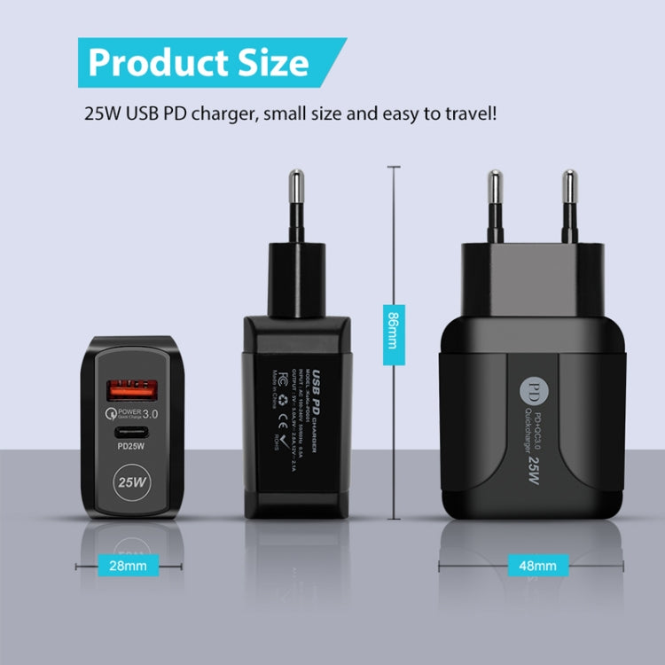 Caricabatterie rapido USB-C PD 25W + QC3.0 con cavo USB-C 1m