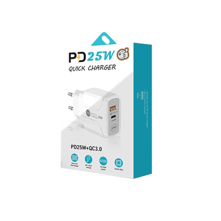 Caricabatterie rapido USB-C PD 25W + QC3.0 con cavo USB-C 1m