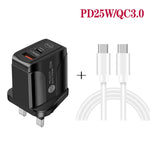 Caricabatterie rapido PD25W USB-C doppia porta con cavo