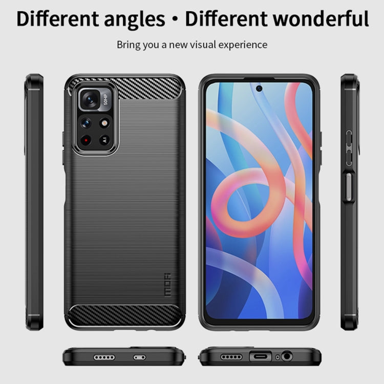 Custodia morbida per telefono in TPU in fibra di carbonio spazzolata serie MOFI Gentleness, For Xiaomi Redmi Note11 / Poco M4 Pro 5G, For Xiaomi Redmi Note11 Pro / Note 11 Pro+, For Xiaomi Redmi 10 / 10 Prime, For Xiaomi Mi 11T / 11T Pro