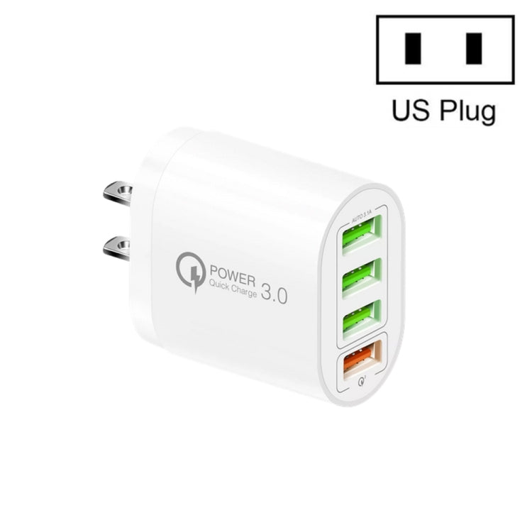 QC-04 QC3.0 + 3 x USB 2.0 Caricabatterie multiporta per tablet cellulare, spina USA, US Plug