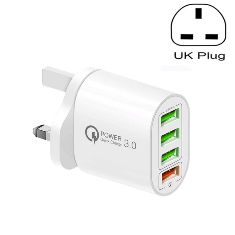 QC-04 QC3.0 + 3 x USB 2.0 Caricabatterie multiporta per tablet cellulare, spina UK, UK Plug