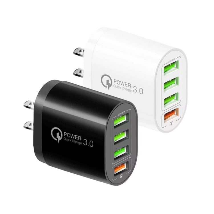 QC-04 QC3.0 + 3 caricabatterie multiporta USB 2.0 con cavo dati da USB a 8 pin da 3 A, spina americana, US Plug + 8 Pin Cable