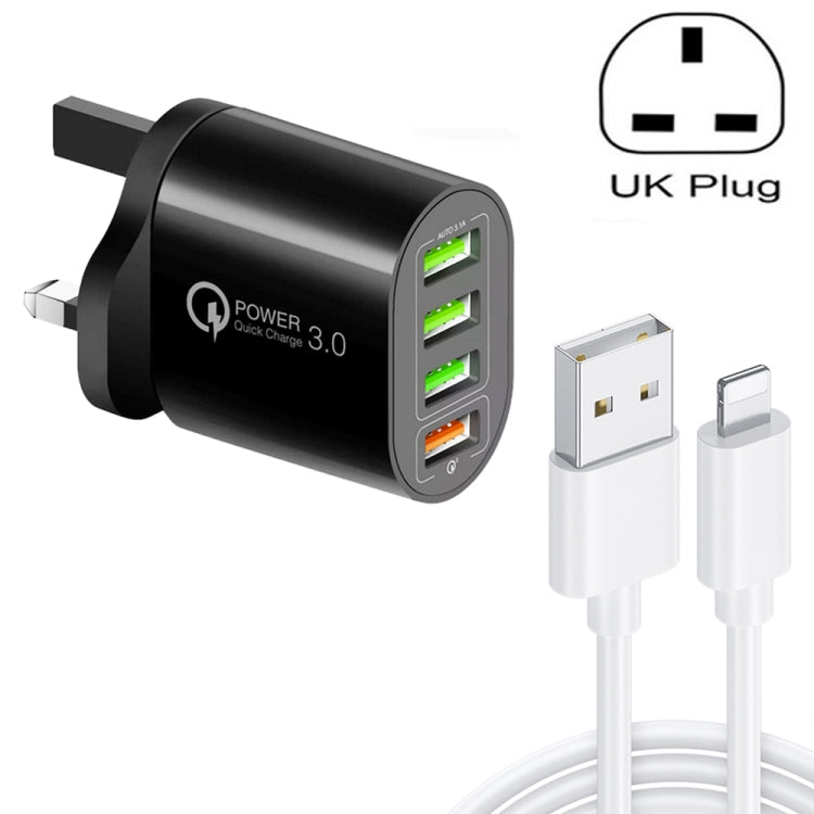 Caricabatterie QC3.0 30W con 3 porte USB e cavo dati