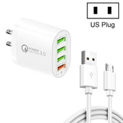 QC-04 QC3.0 + 3 caricabatterie multiporta USB 2.0 con cavo dati da USB a micro USB da 3 A, presa americana, US Plug + Micro USB Cable