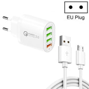 QC-04 QC3.0 + 3 caricabatterie multi-porta USB 2.0 con cavo dati da USB a micro USB da 3 A, spina europea, EU Plug + Micro USB Cable