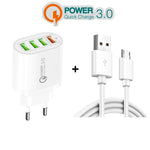 Caricabatterie QC3.0 30W multiporta USB con cavo Micro USB