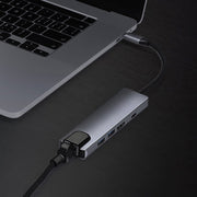 Adattatore USB 5 in 1 da tipo C a RJ45+USB 3.0 x 2+PD+HUB HDMI, RJ45+USB3.0 x 2+PD+HDMI