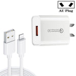 Caricabatterie rapido USB 3A CA-25 QC3.0 con cavo dati da USB a 8 pin, spina AU, AU Plug + 8 Pin Cable