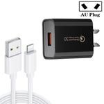 Caricabatterie rapido USB 3A CA-25 QC3.0 con cavo dati da USB a 8 pin, spina AU, AU Plug + 8 Pin Cable