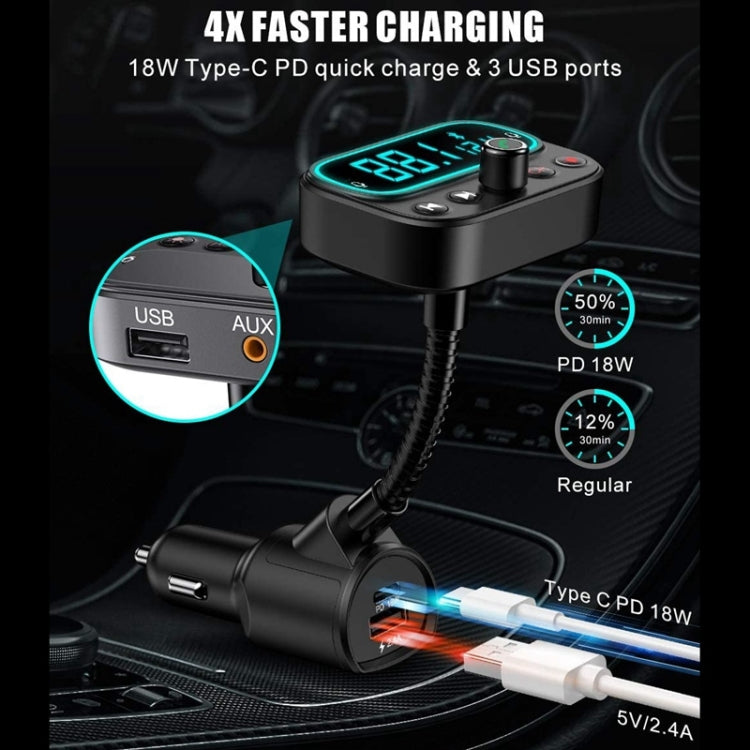 T67 Bluetooth 5.0 Lettore musicale MP3 per auto Trasmettitore modulatore FM Adattatore AUX wireless Vivavoce, T67