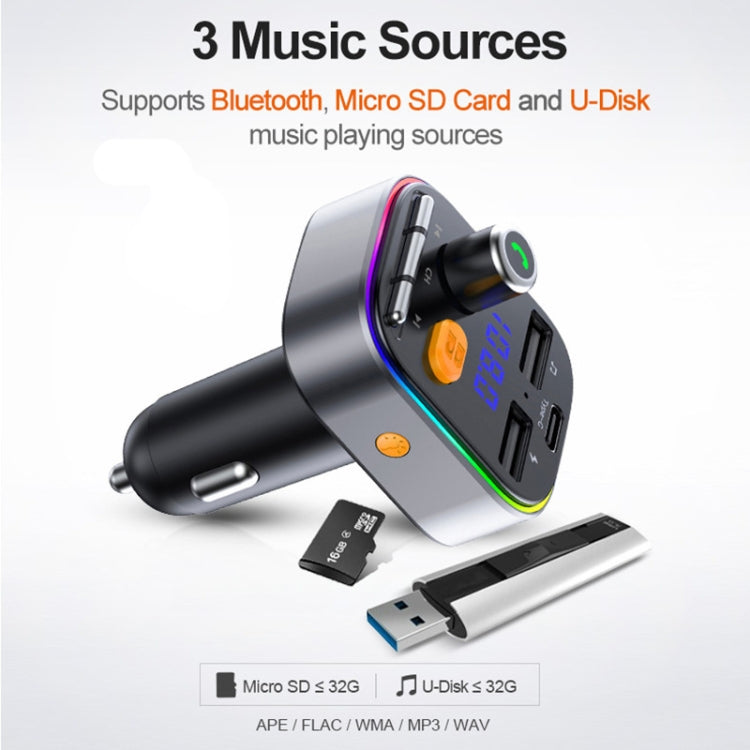 Kit trasmettitore Fm Bluetooth 5.0 per auto T48C Dual USB con caricatore per auto Type-C 5V 2.4A, T48C