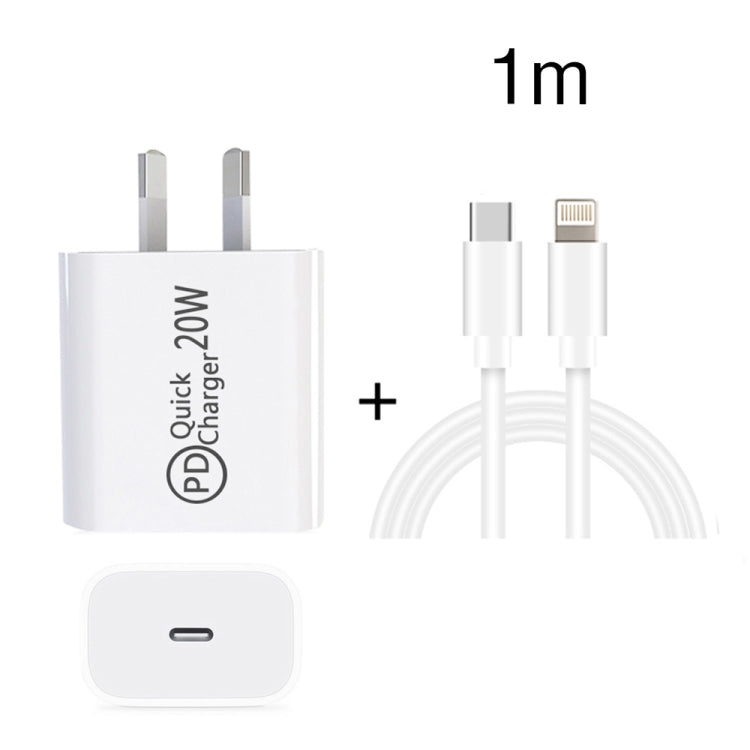 Caricabatterie da viaggio AU-20W PD USB-C / Type-C con cavo dati da USB-C a 8 pin, spina AU, AU Plug + 1m 8 Pin PD Cable, AU Plug + 2m 8 Pin PD Cable