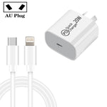 Caricabatterie da viaggio AU-20W PD USB-C / Type-C con cavo dati da USB-C a 8 pin, spina AU, AU Plug + 1m 8 Pin PD Cable, AU Plug + 2m 8 Pin PD Cable