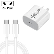 Caricabatterie da viaggio AU-20W PD USB-C/tipo-C con cavo dati da tipo C a tipo C, spina AU, AU Plug + 1m PD Cable, AU Plug + 2m PD Cable
