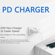 Caricabatterie da viaggio AU-20W PD USB-C/tipo-C con cavo dati da tipo C a tipo C, spina AU, AU Plug + 1m PD Cable, AU Plug + 2m PD Cable